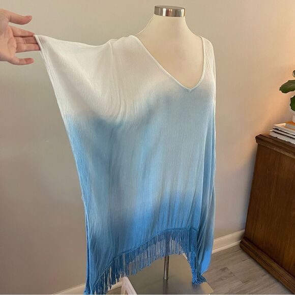 Forever 21 Cover-Up Swim Ombre White Blue Fringe M - Picture 4 of 8